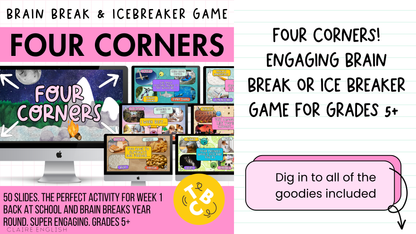 Four Corners Icebreaker & Brain Break Game | Back to School Grade 5+ | 50 SLIDES