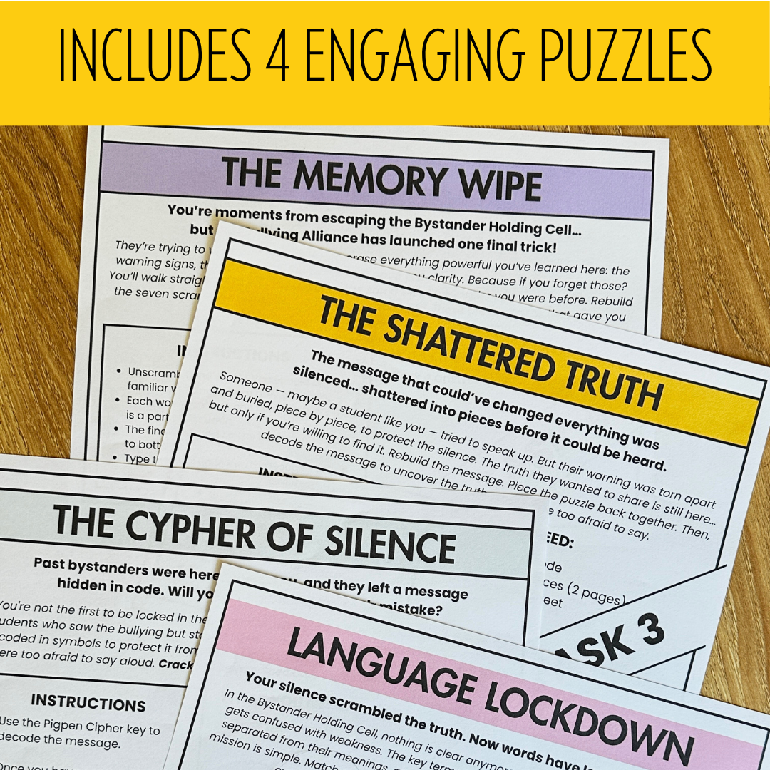 Anti-Bullying Escape Room: Escaping the Bystander Cell! Middle & High