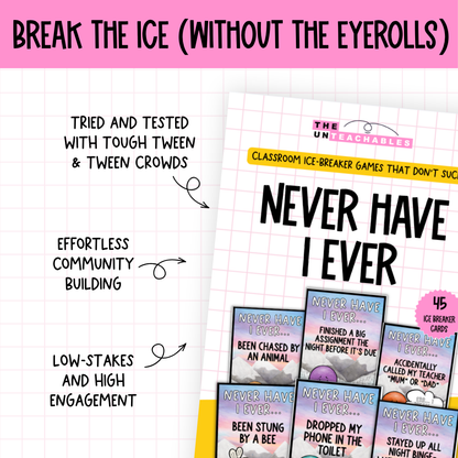 Never Have I Ever Card Game: Back to School Icebreaker Activity and Brain Breaks