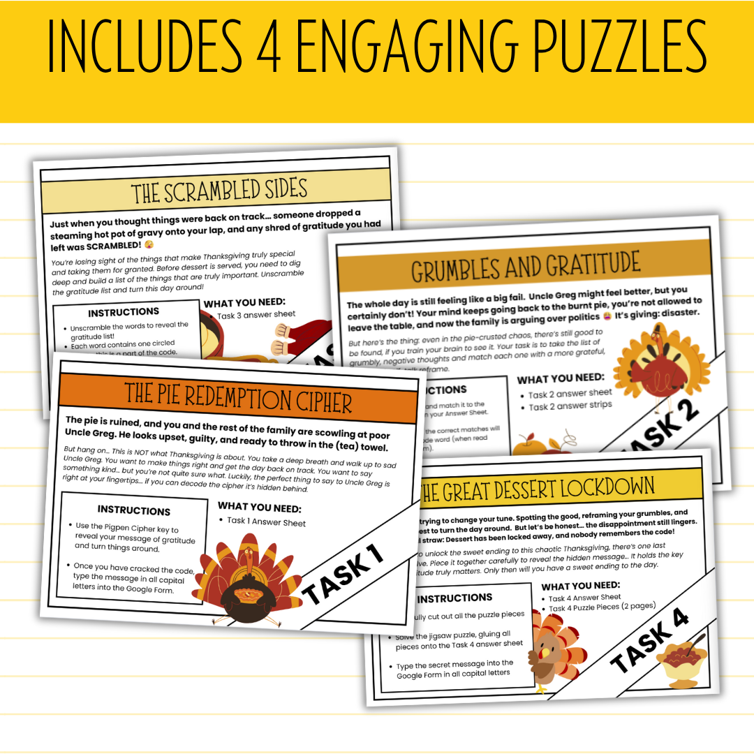 Gratitude Gridlock: A Thanksgiving Escape Room Adventure [Middle School]