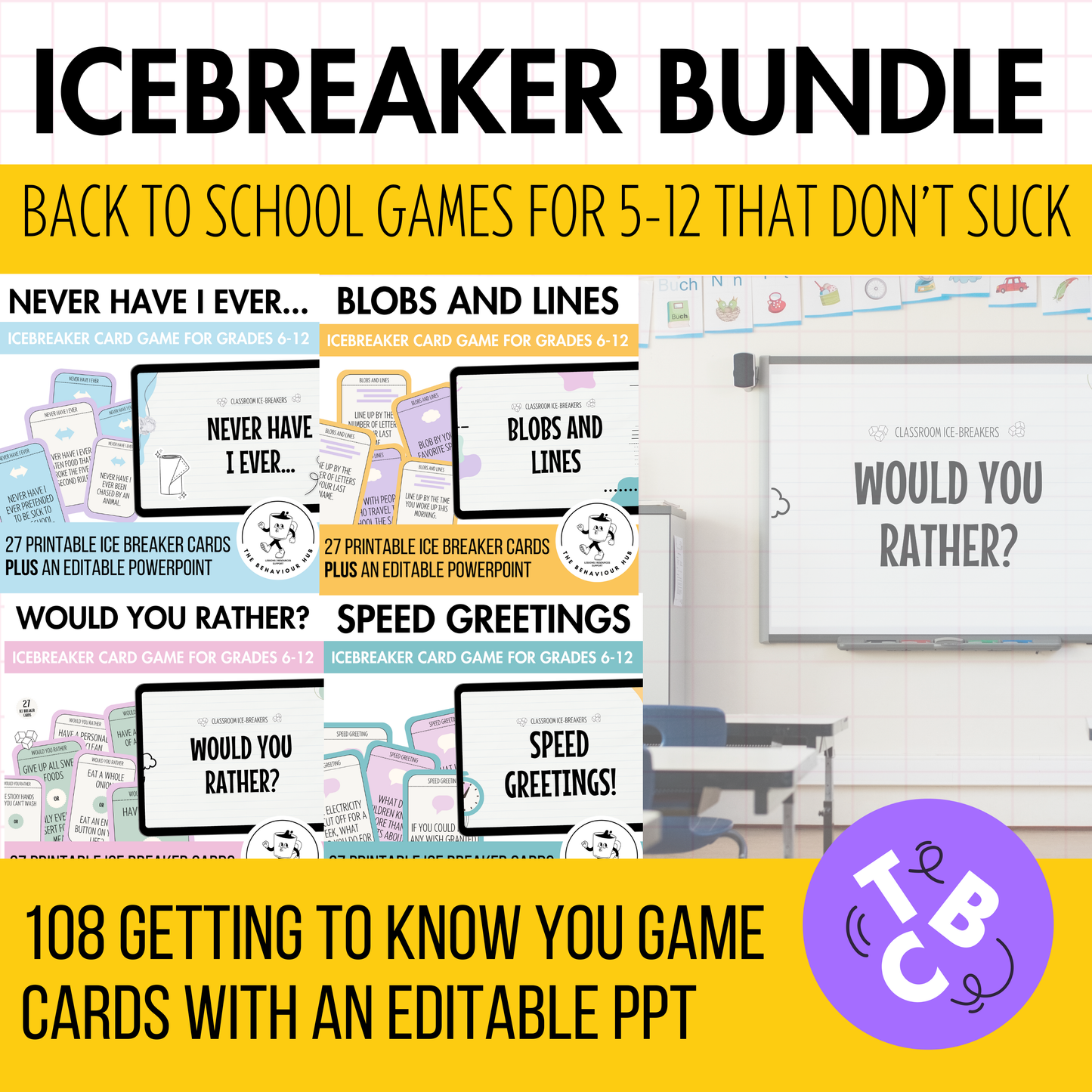 Back to School Icebreaker Bundle: 4 Card Games for First Day and Brain Breaks