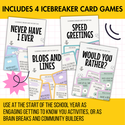 Back to School Icebreaker Bundle: 4 Card Games for First Day and Brain Breaks