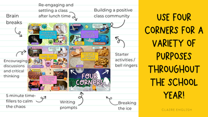 Four Corners Icebreaker & Brain Break Game | Back to School Grade 5+ | 50 SLIDES