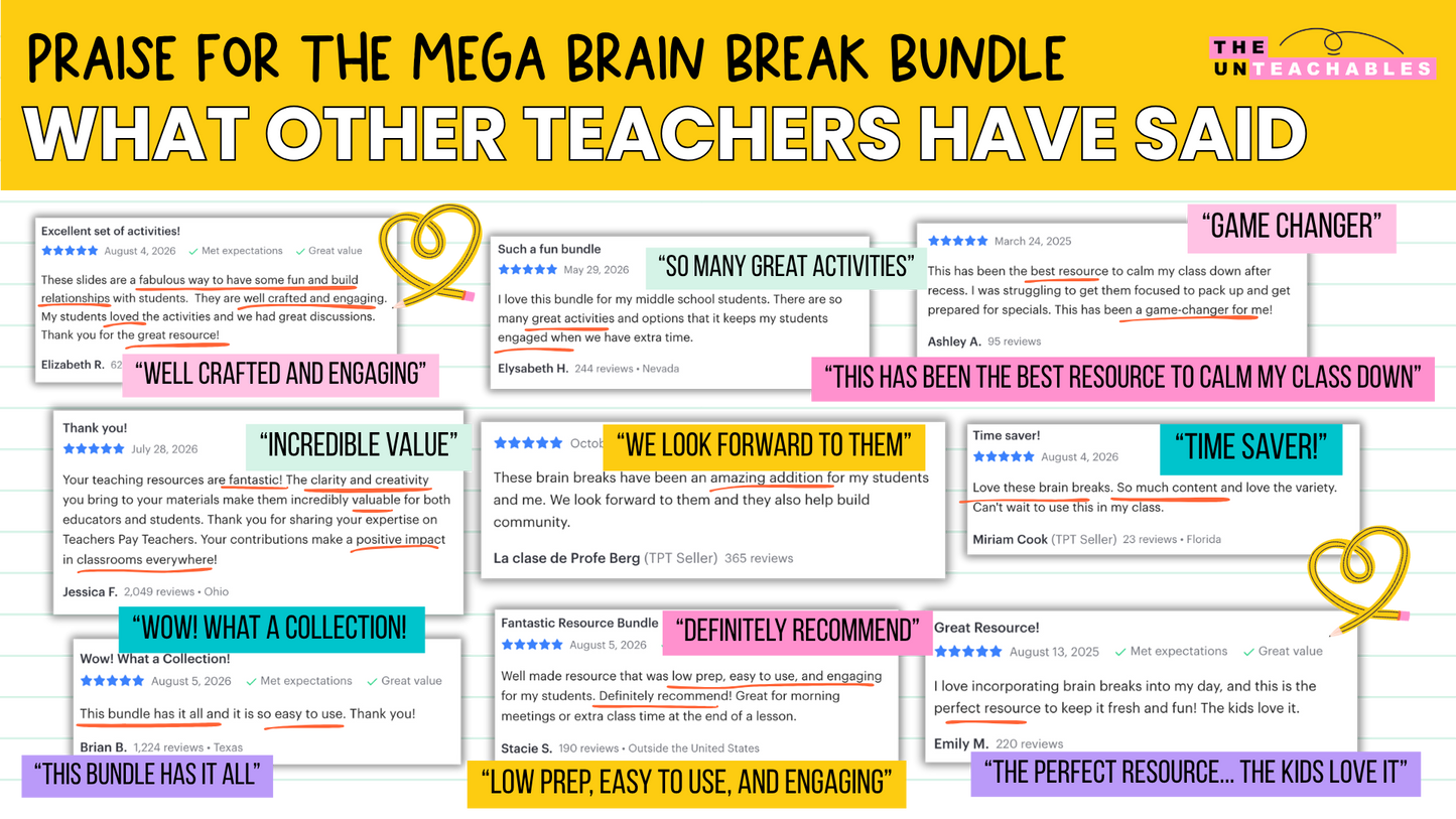 The Brain Break MEGA Bundle | 1000+ Engaging Questions, Activities, Slides and Prompts