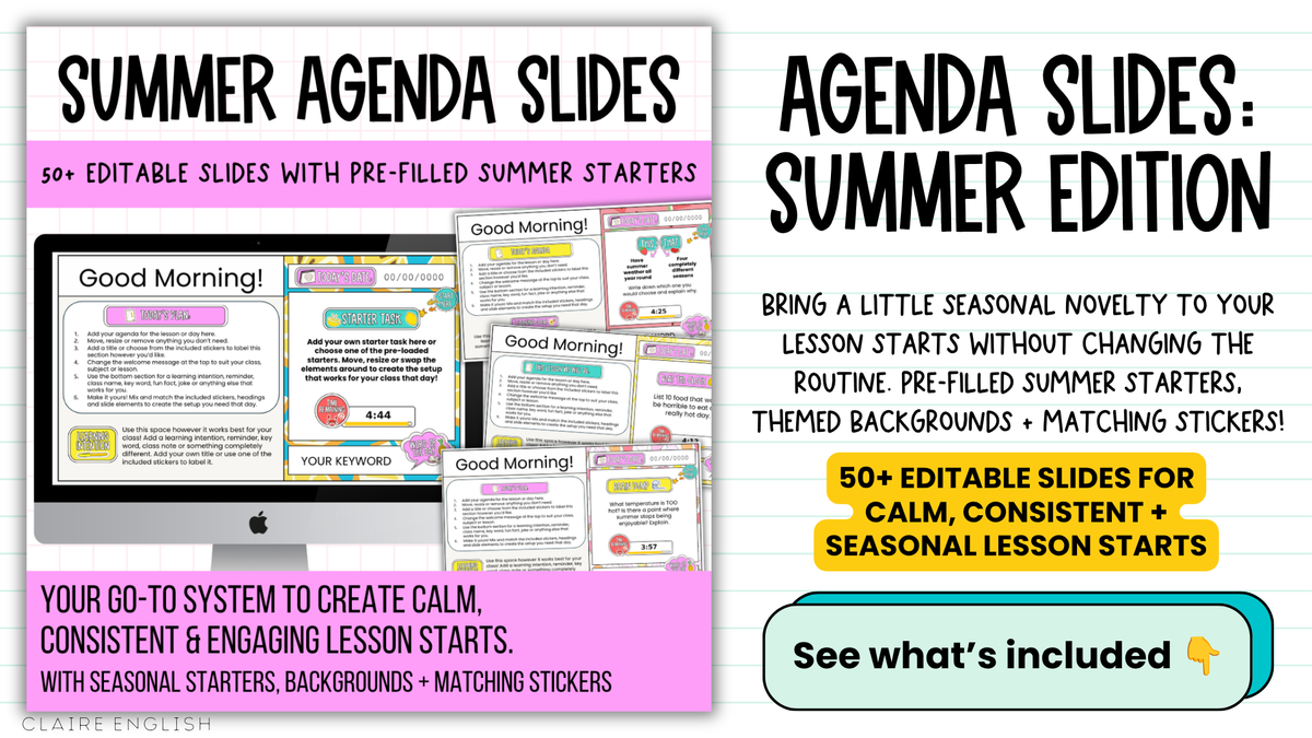 Summer Agenda Slides | w/ 50+ Seasonal Bell Ringers, Do Nows, Starter Activities