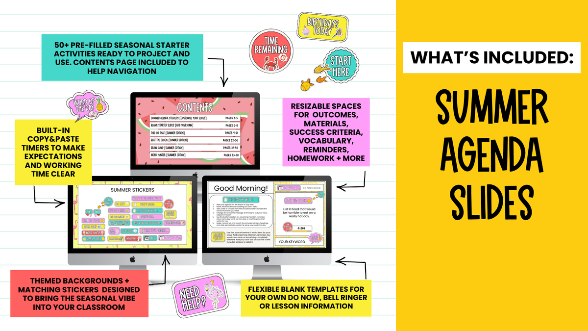 Summer Agenda Slides | w/ 50+ Seasonal Bell Ringers, Do Nows, Starter Activities