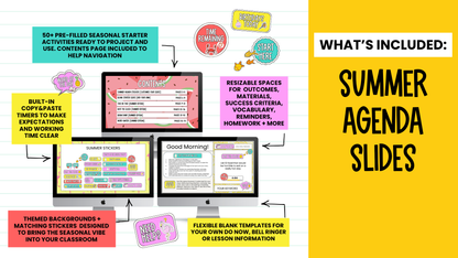 Summer Agenda Slides | w/ 50+ Seasonal Bell Ringers, Do Nows, Starter Activities