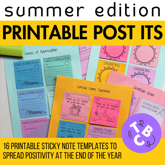 Summer Printable Post-It Note Templates | End of Year Gratitude & Kindness