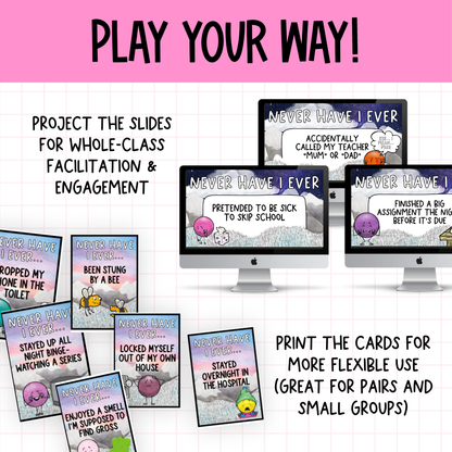 Never Have I Ever Card Game: Back to School Icebreaker Activity and Brain Breaks