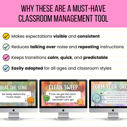 40 Editable Classroom Routine / Transition Slides | Entry, Group Work, Pack-Up, Exit + MORE